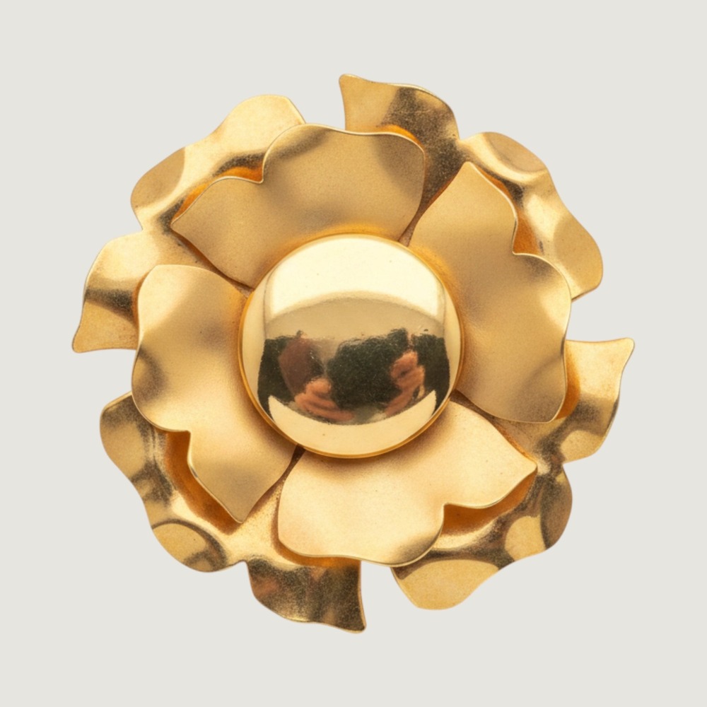 Vintage Cooper Flower Brooch Layered Petal Floral Statement Pin Sculptural